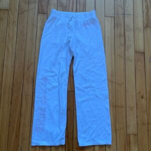 Juicy Couture White Velour Track Pants Pink Trust Fund Graphic Y2K Girls Size 12